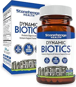 Stonehenge Health Probiotics 55 Billion CFU - 16 Strains, Prebiotic, Synbiotics Dynamic Biotics - Lactobacillus Acidophilus, Delayed Release, Shelf Stable, Non-GMO Gluten Free Veggie Capsule