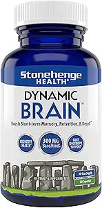 Stonehenge Health Dynamic Brain Supplement – New Formula with BacoMind for Memory Acquisition, Retention, & Recall with 40 Unique Nootropic: Choline, Phosphatidylserine, and Huperzine