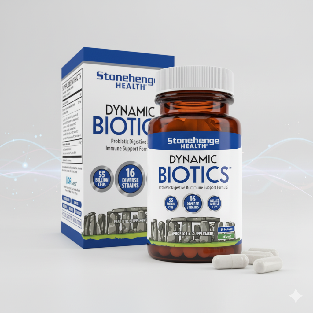 Stonehenge Health Probiotics 55 Billion CFU - 16 Strains, Prebiotic, Synbiotics Dynamic Biotics - Lactobacillus Acidophilus, Delayed Release, Shelf Stable, Non-GMO Gluten Free Veggie Capsule