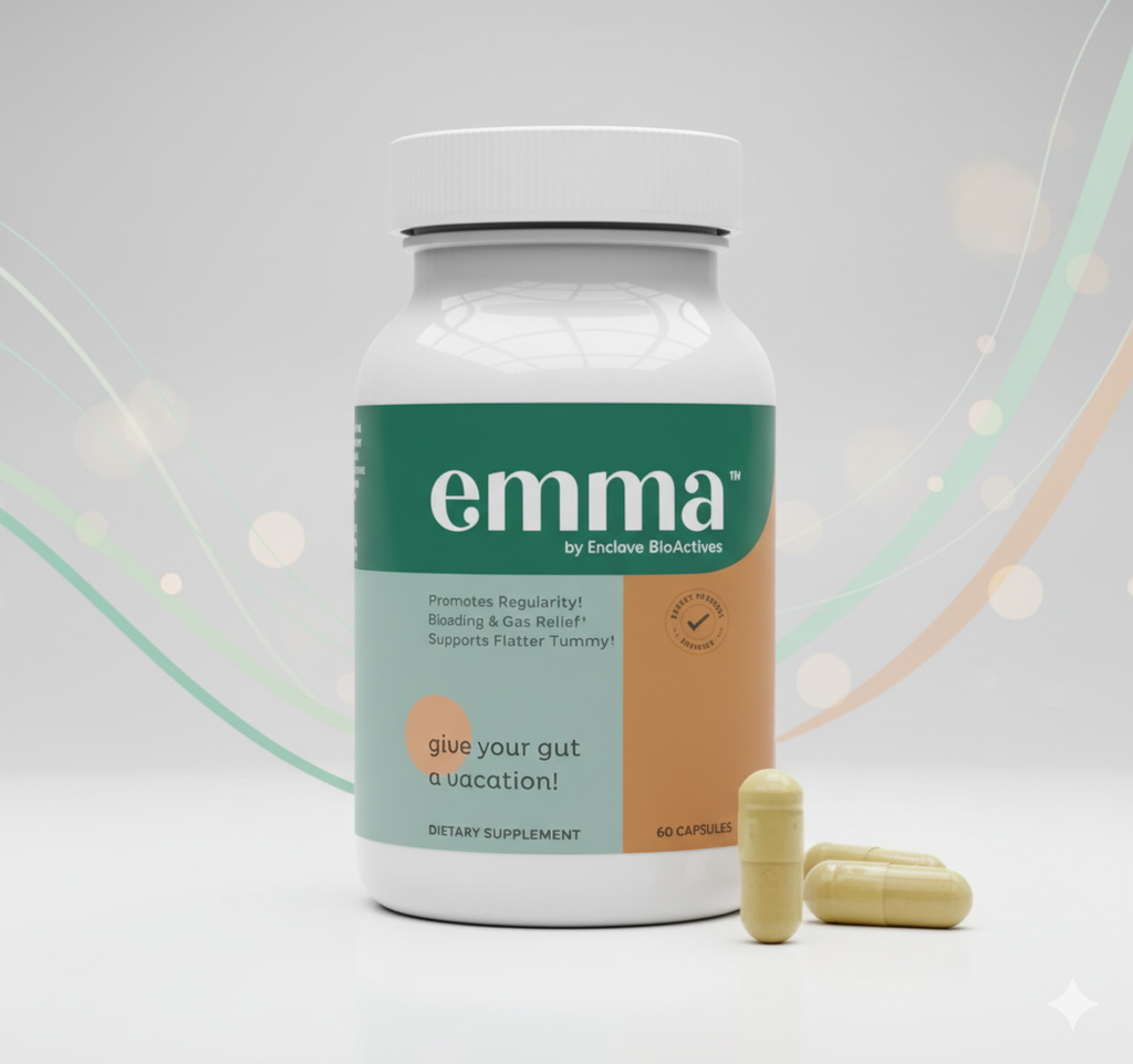 Emma Gut Health - Gas and Bloating Relief, Constipation, Leaky Gut Repair - Gut Cleanse & Restore Digestion - Regulate Bowel Movement. Probiotics and Laxative Alternative, 60 Capsules