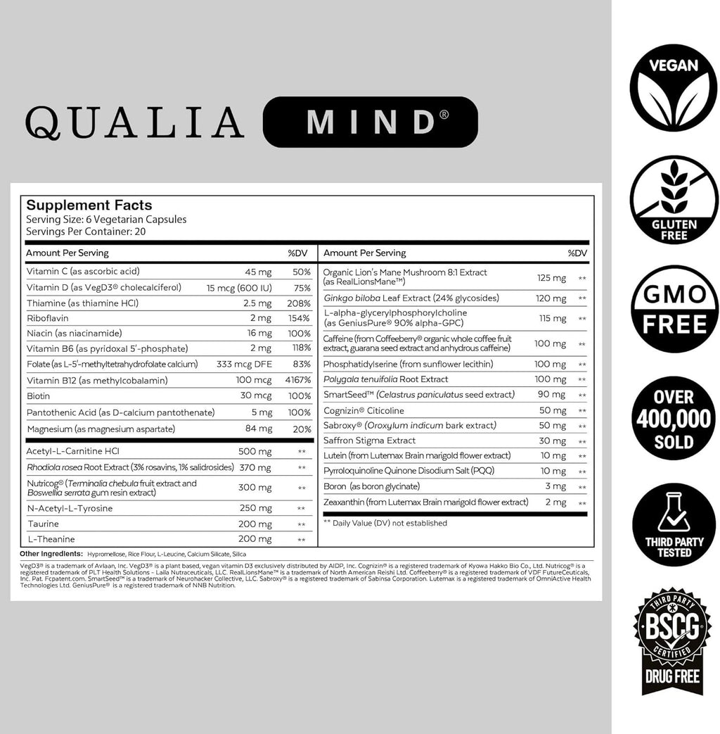Qualia Mind Brain 2.0 Supplement Nootropics - 120 Capsules - New