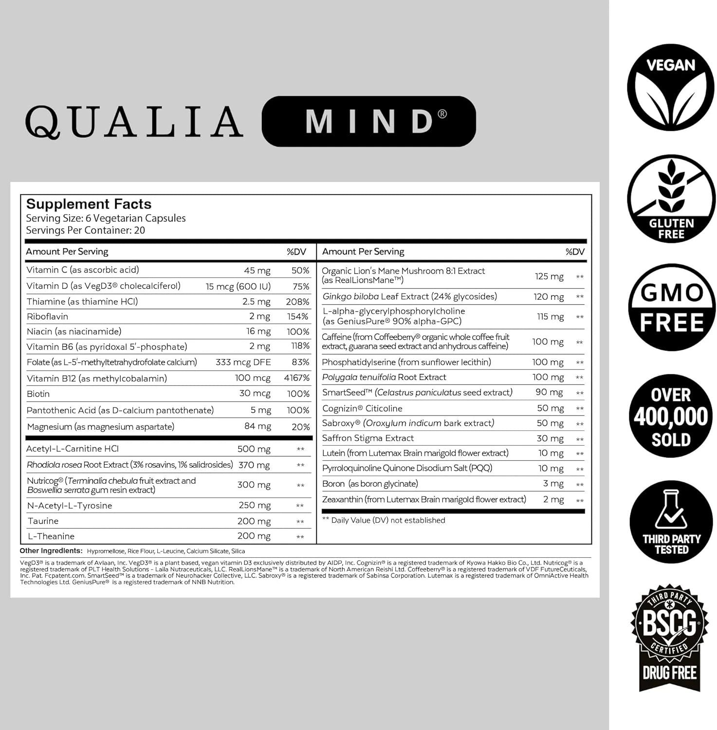 Qualia Mind Brain 2.0 Supplement Nootropics - 120 Capsules - New