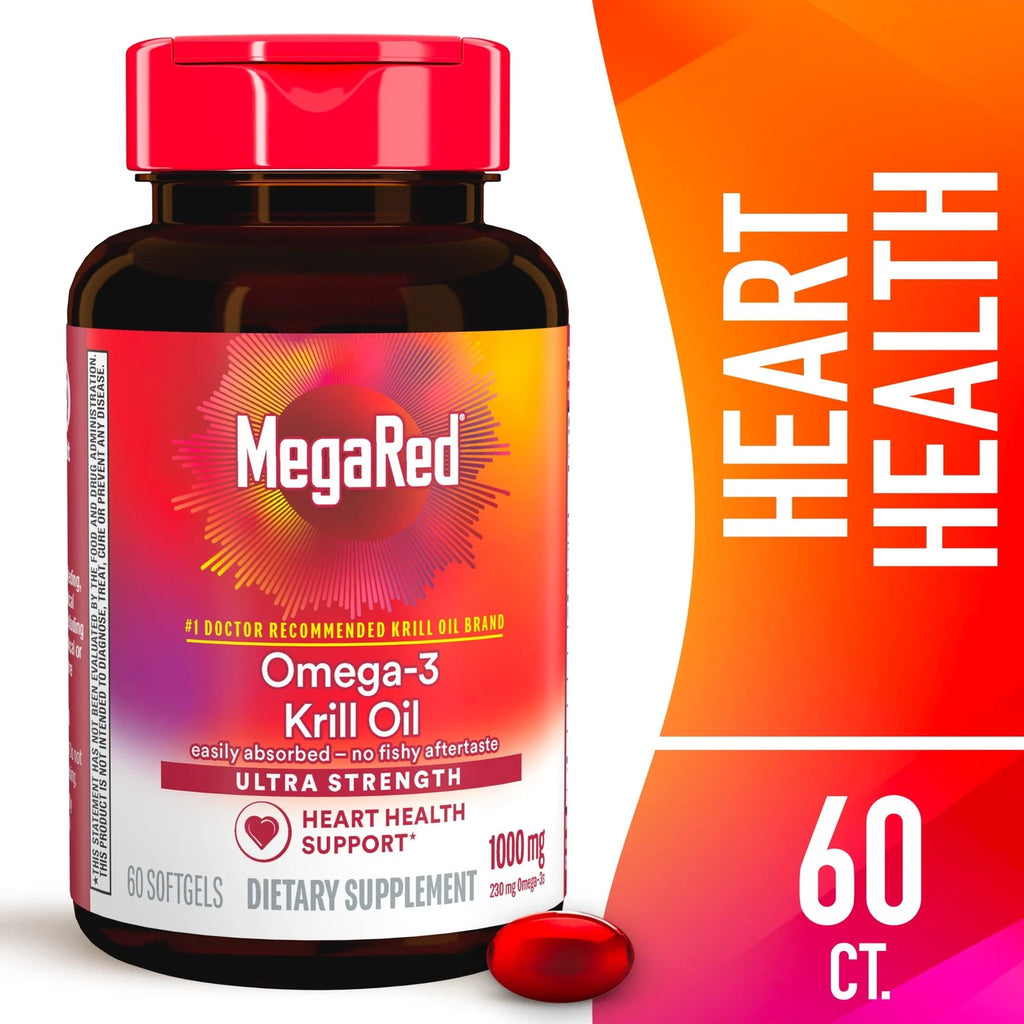 MegaRed Omega-3 Krill Oil for Heart Health, Ultra Strength, 1000 mg, 60 Softgels