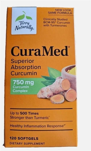 Terry Naturally CuraMed Curcumin 750mg, 120 Softgels FIGHT INFLAMMATION 10/2027